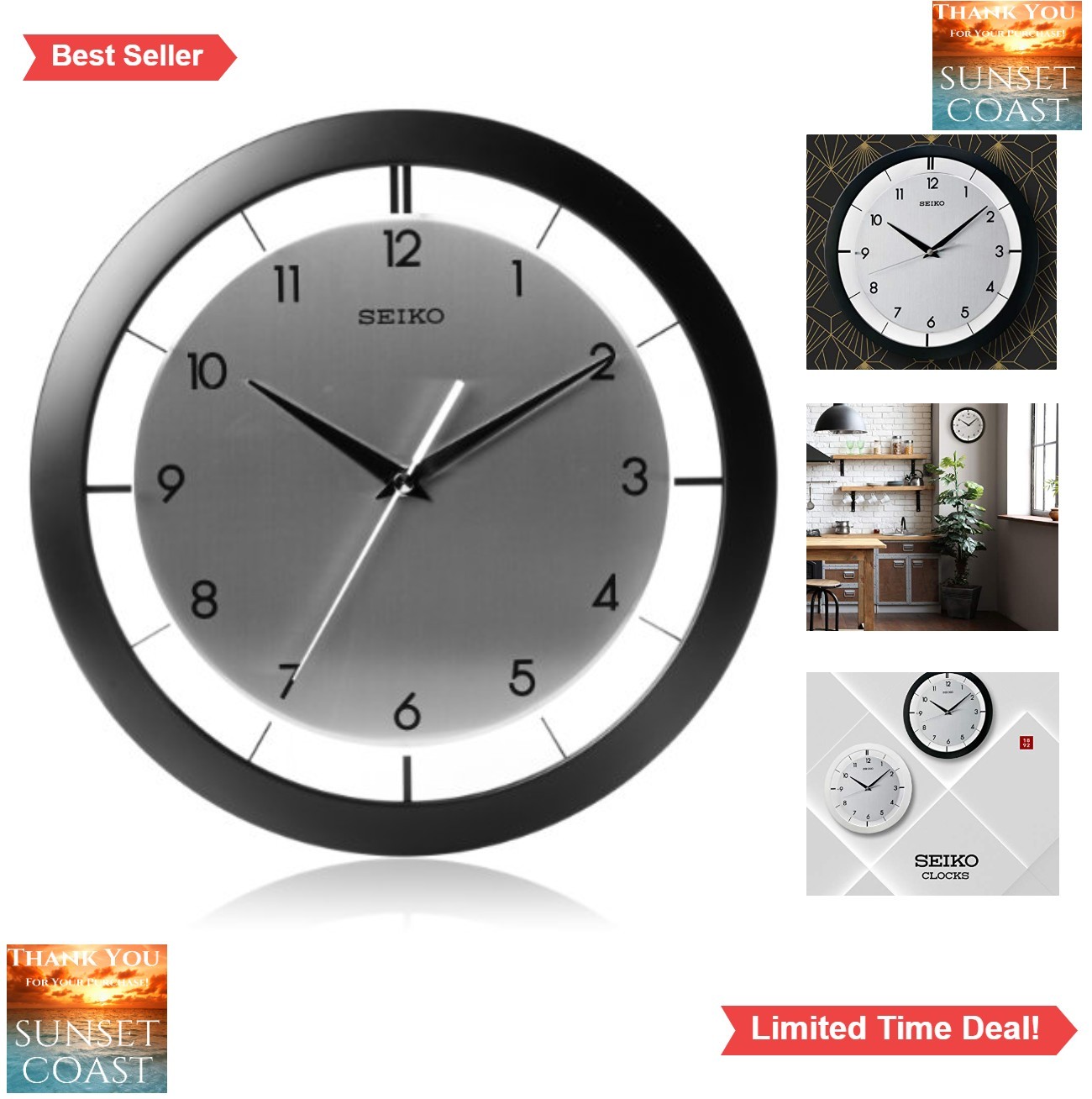 Wall Clock 11 Inch Black Metal Industrial Quartz Silent Battery Powered Kitchen