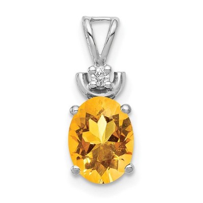 14k Weißgold 8x6mm Oval Citrin A Diamant Anhänger