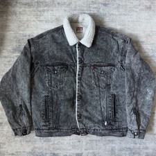 Vintage 80s Levi s Acid Wash Sherpa Denim Jacket Black Size XL