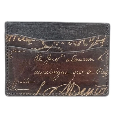 Porte-cartes de visite Berluti porte-cartes en bambou cuir marron foncé noir/... - Photo 1/4