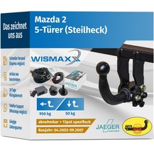 ANHÄNGERKUPPLUNG abnehmbar für Mazda 2 04-07 +13pol E-Satz JAEGER