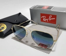 Ray-Ban RB3025 Aviator Pilot Sunglasses Gold Frame Gradient Blue Lens 58mm 138mm