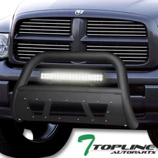 Topline For 02-09 Dodge Ram Matte Blk Studded Mesh Bull Guard+120W CREE LED Bar