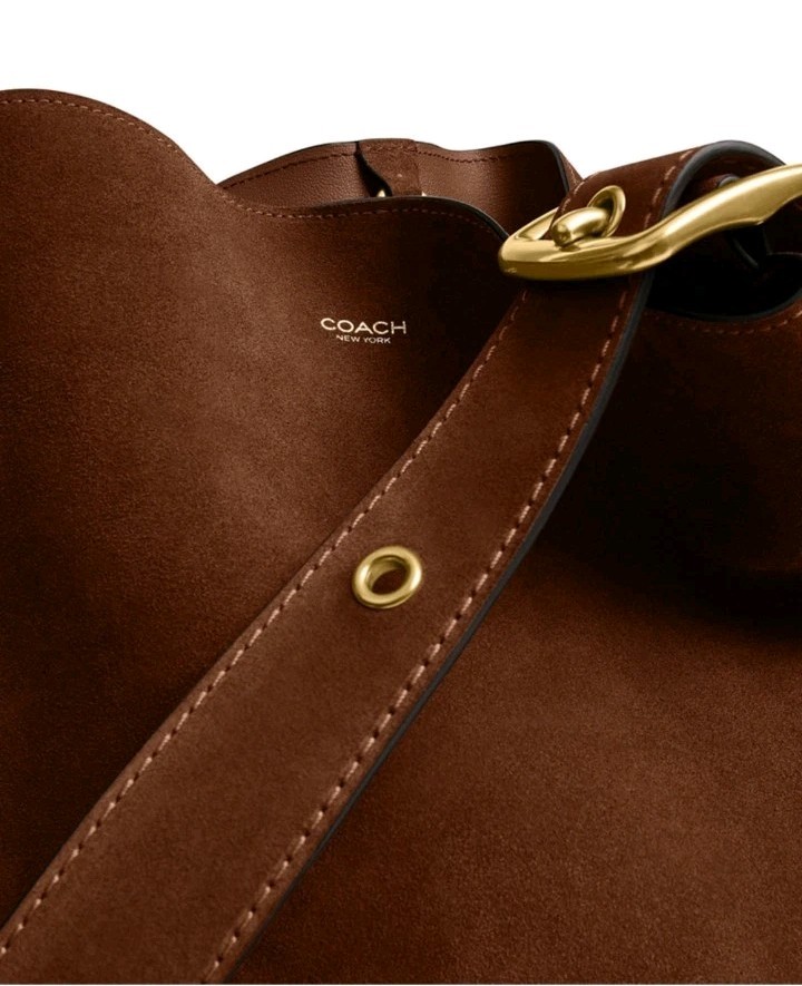 NWT Coach Bleecker Medium Suede Bucket Bag Brass/Warm Brown  In Original Package image 4