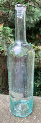 Old pressed glass bottle with glass stopper 12'' stopper is snug fit