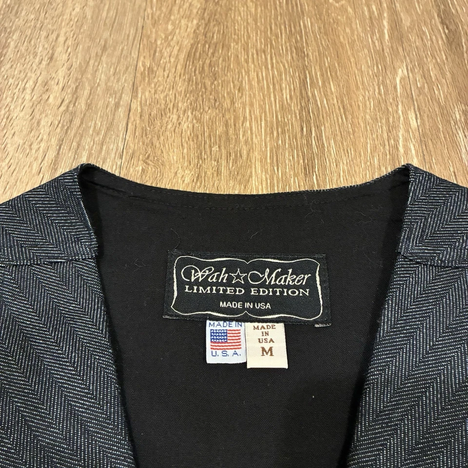 Wah Maker Mens Vest Grey Size M Medium Vintage Limited Edition Denim Herringbone - Image 2 of 4