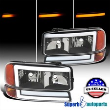 Fits 1999-2006 Gmc Sierra Yukon Xl Black Headlights Led Signal Led Bar