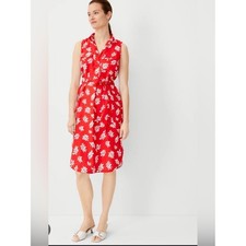 Ann Taylor linen blend leaf print shirt dress XS