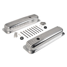 Polished Finned Short Valve Cover For Small Block Chevy Retro Vortec 5.0 5.7 350