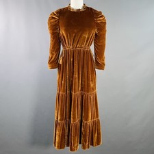 ULLA JOHNSON Size 2 Bunny Yellow Mustard Velvet Ruffle Midi Dress