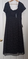 Lulus Black Maxi Dress Floral Swiss Dot So Kiss Me Boho Romantic XL NWT