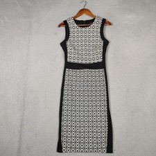 Long Tall Sally Dress Women's 6 Black Ivory Ogee Bodycon Sleeveless Modest Y2K