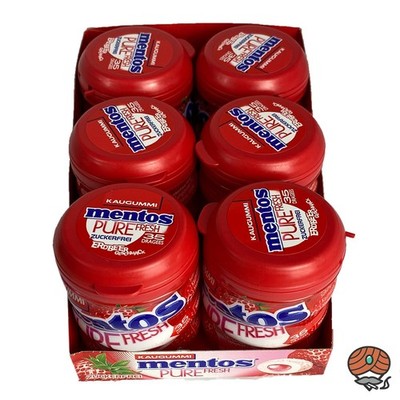 Mentos Pure Fresh Erdbeere, Kaugummi, zuckerfrei, 6 Dosen à 70g