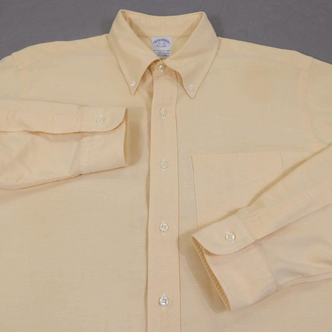 Brooks Brothers Oxford Shirt Mens Large Yellow Slim Fit Button Down Supima USA