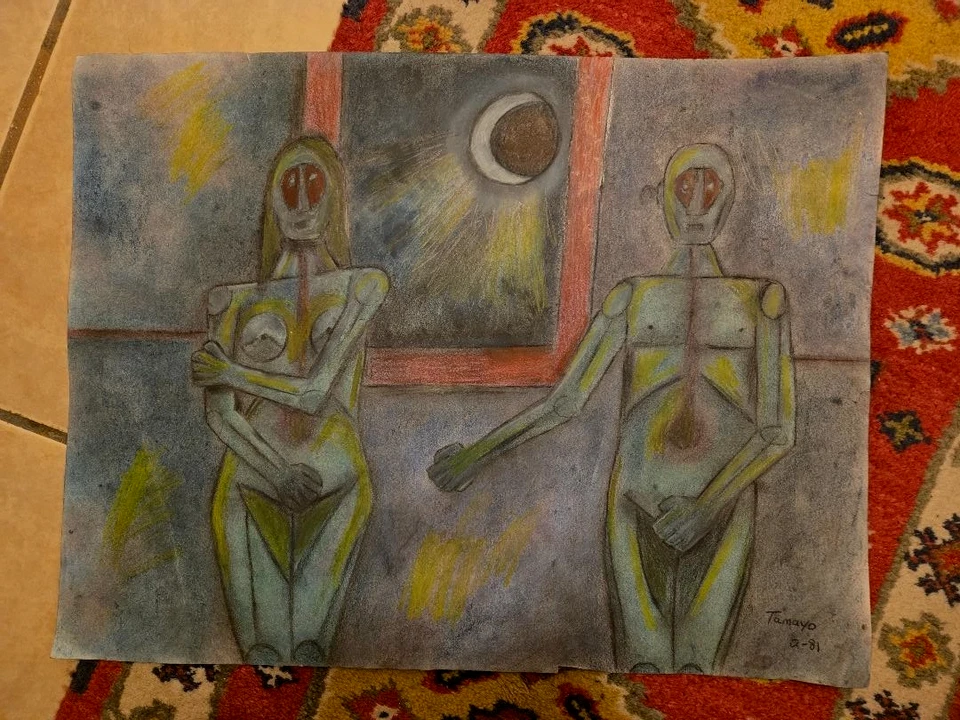 Tamayo 1981, Rufino. " Pareja bajo la luna" pintura original firmada certificado de autenticidad  Foto 2 de 3