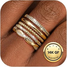 Stackable Rings for Women Non Tarnish 14K Gold Plated Dainty Cubic Zirconia Ring