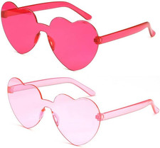 2 Pieces Heart Shape Sunglasses Rimless Transparent Candy Color Sunglasses Party