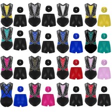 Girls Set Jumpsuit Gymnastics Unitard Outfits Practice Crisscross Back Bodysuit