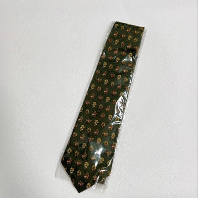 New Unused Salvatore Ferragamo Neck Tie Dark Green Tree Nuts 100%Silk Italy
