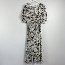 M&S Dress Size UK 10 Black White Midi Maxi Floral Summer Pretty Cottage Tea