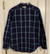 LL Bean Women’s T160 Plaid Cotton Button Up Standing Collar Shirt Made in USA S