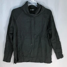 Attitudes by Renee Tunic Sweater Weekend Chic Waffle Trim Large Black