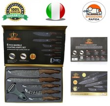 COLTELLI DA CUCINA MANICO ANTISCIVOLO SET 6pz PELAPATATE TAGLIA PANE CARNE PIZZA