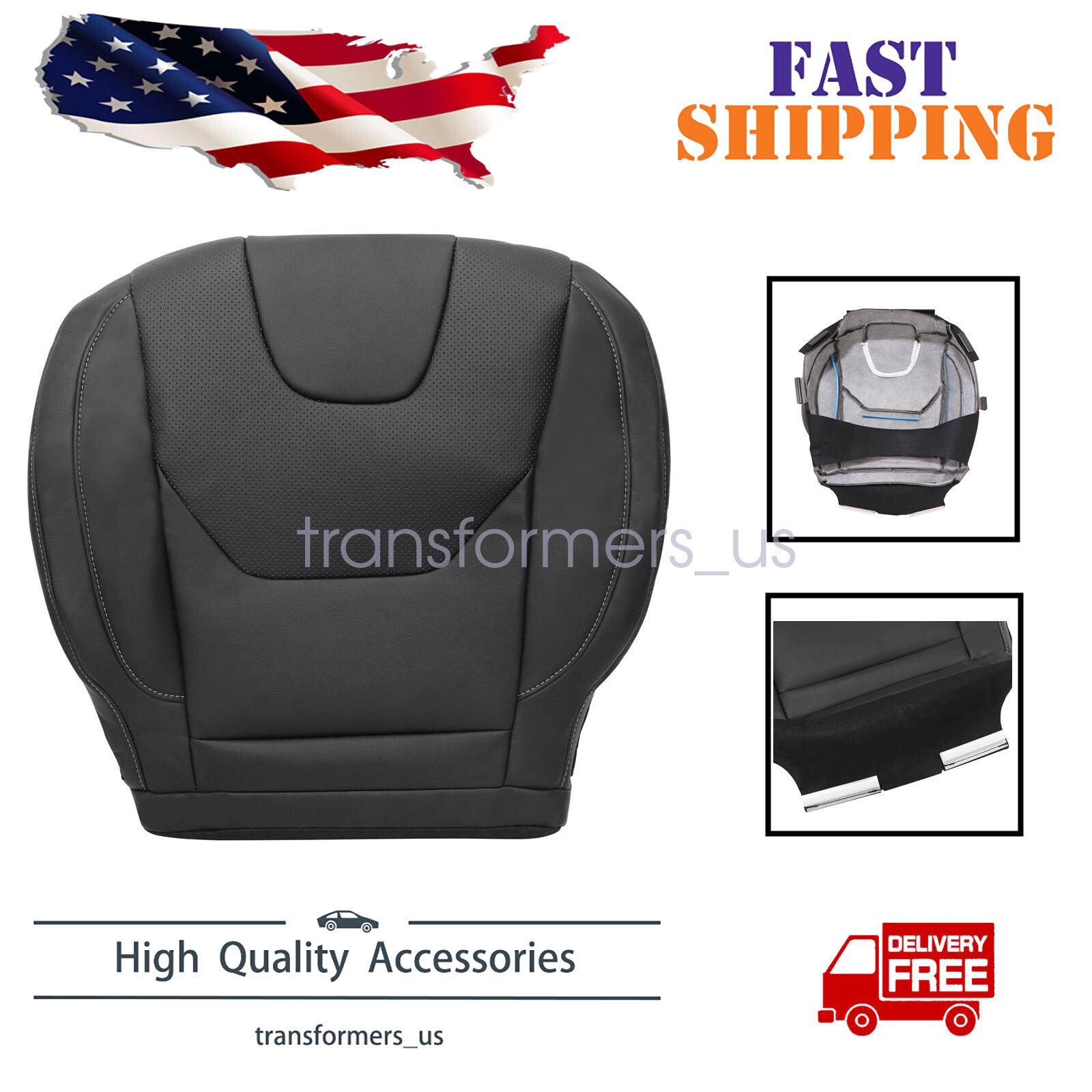 Fits Ford Fusion Titanium 2013-2017 Leather Seat Cover Driver Side Bottom Black