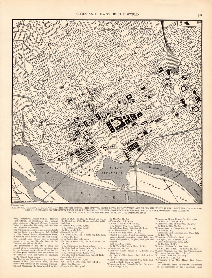 Antiguo mapa de la ciudad de Washington DC de 1937 mapa de calles de Washington DC decoración de pared 2232 Foto 3 de 3
