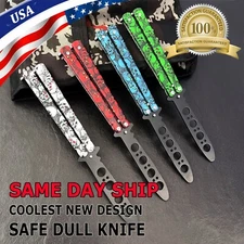 Skull Butterfly Trainer Training Dull Tool Metal knife Practice Stainless Steel