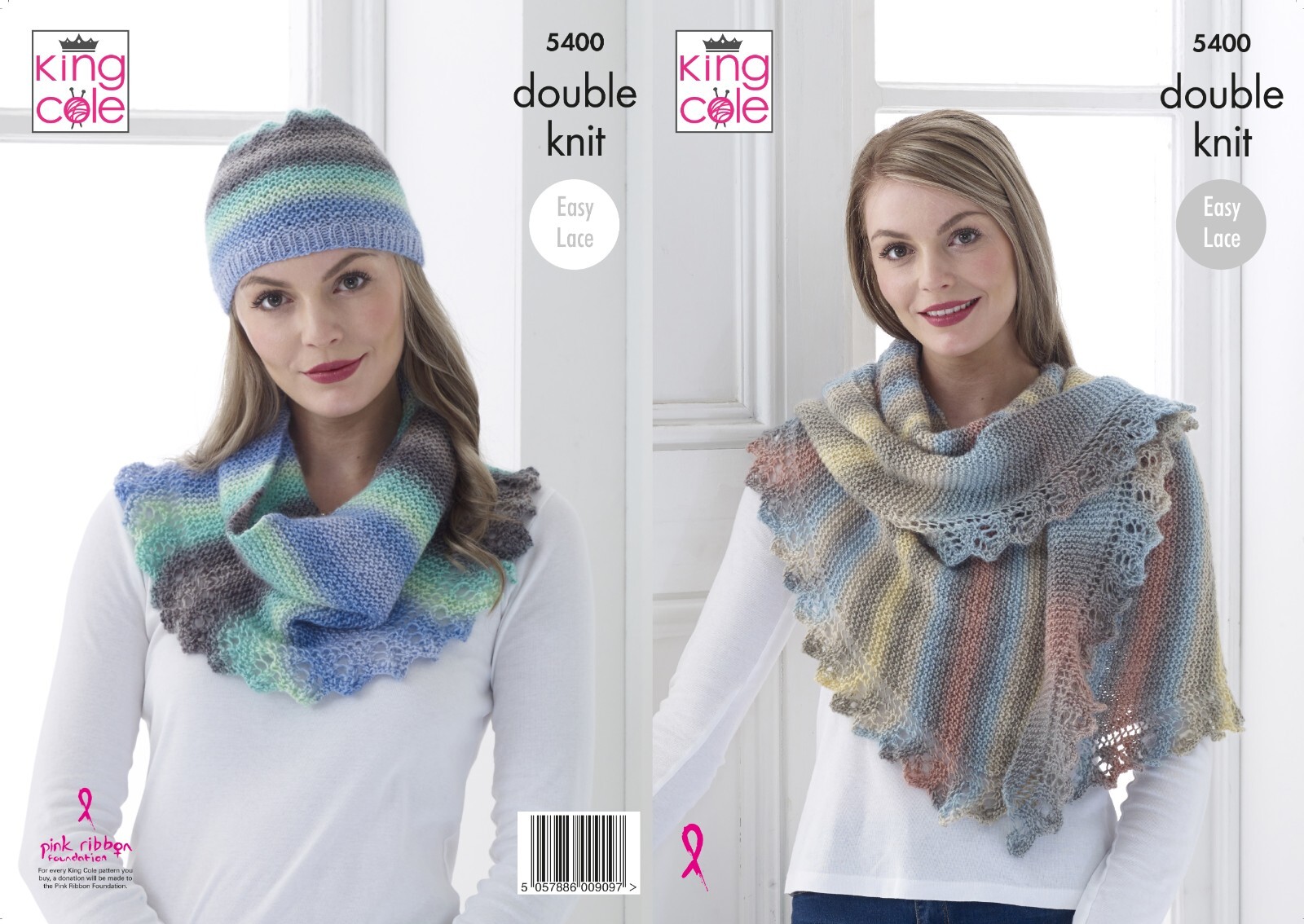 King Cole DK Knitting Pattern - 5400 Ladies Shawl, Cowl & Hat