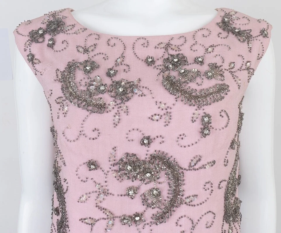 Top vintage años 60 Malcolm Starr con cuentas concha lino rosa B 36" Foto 2 de 4