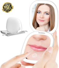 Compact Mirror 1X/10X Magnifying w/ Light 3-Color Dimmable USB Rechargeable Whit