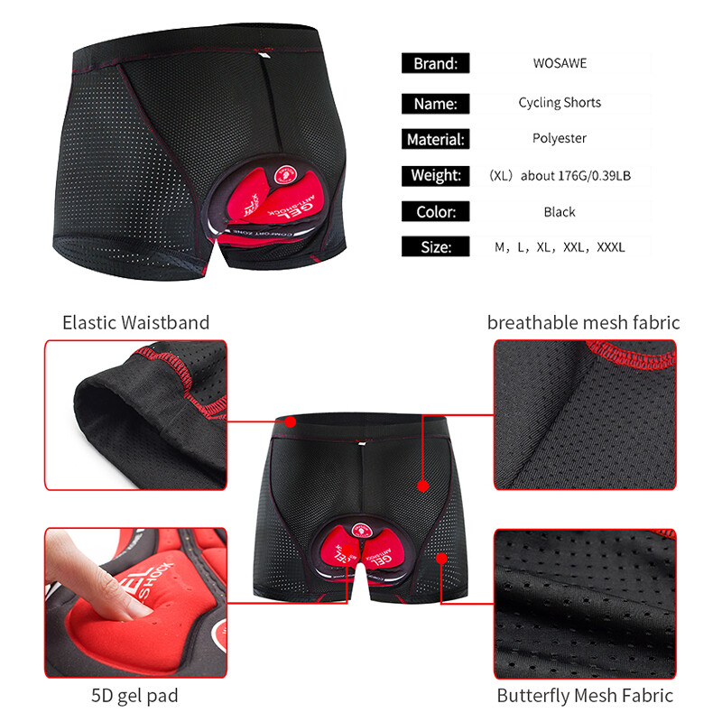WOSAWE Men 5D Gel Cycling Underwear Bicycle Underpants Padded Bike