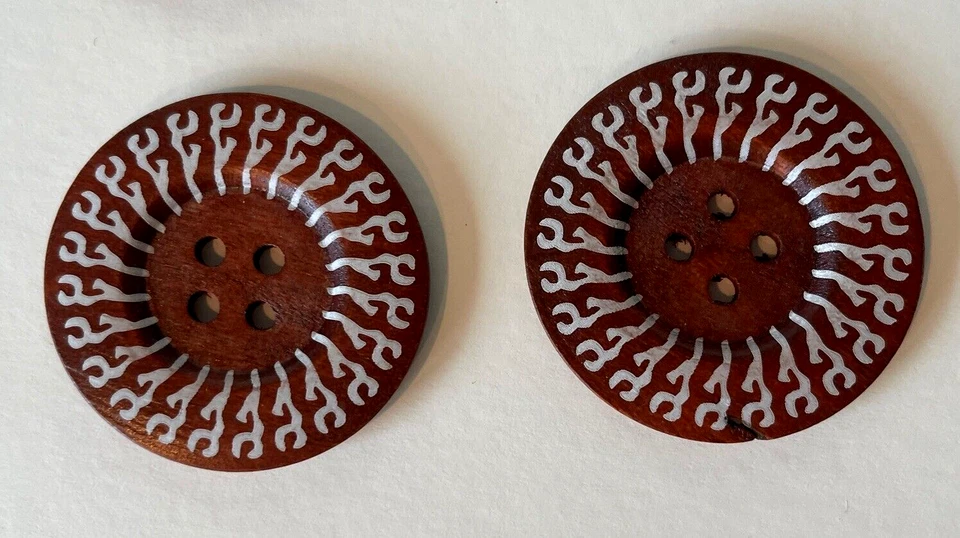 Beautiful Wooden Painted Buttons Mixed Boho Designs Large 2.25” 4 Sets of 2 New - Image 2 of 4