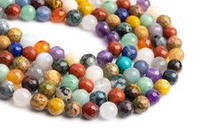 Natural Mixed Stone Bead Micro Faceted Round Loose Beads DIY Craft 6/7-8/10/12MM
