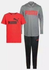 Puma Kids' 3-piece Active Set, Gray, Black, Red Jogger Hoodie Size XXS 3/4 