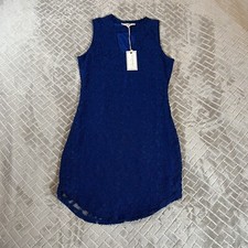 Mini Dress Womens Small Blue Lined Lace Body Con Party Keyhole Neck Sleeveless