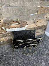 Ceramic Ashtray Stand Atomic Metal Mid-Century Modern Wheel Cart Magazine Rack