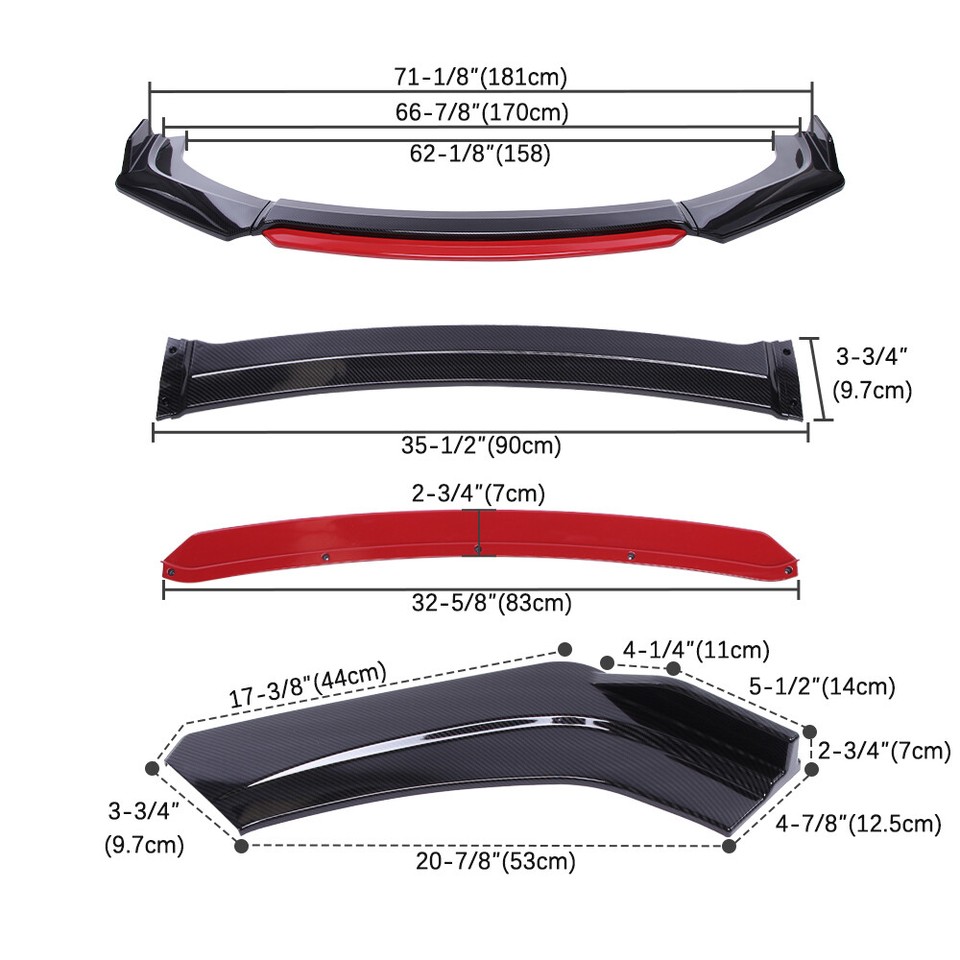 Front Bumper Lip Splitter Spoiler Carbon Red+Strut Rods For Honda
