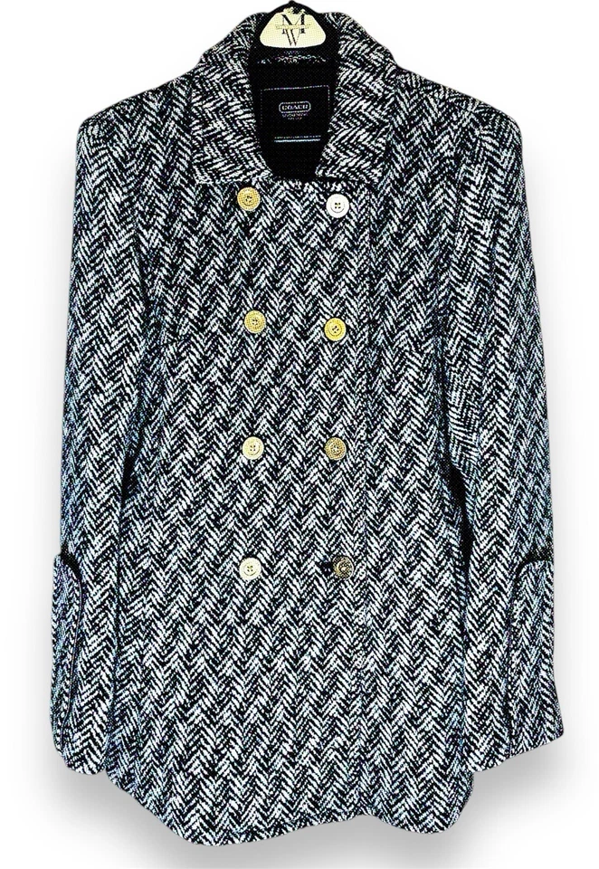 COACH女式冬季套装人字形双排扣豌豆大衣,12 & News 男孩帽子 — 第 2/4 张图片