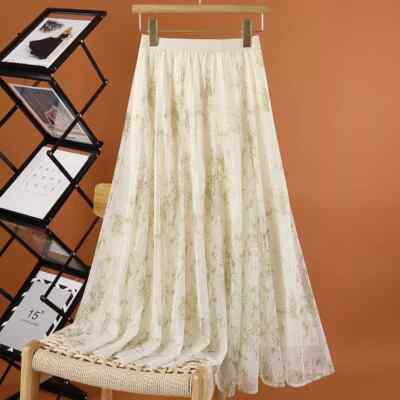 Elegante Weiche Boho Chic Damenknielange Kleid Beige Grün Über Satin 10022