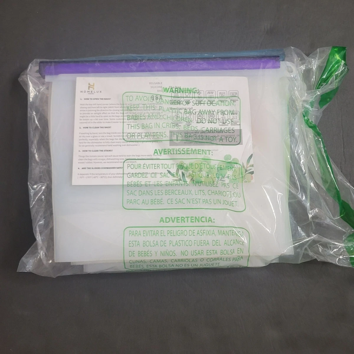 Homelux Theory Reusable Silicone Freezer Food Storage Bags Set of
