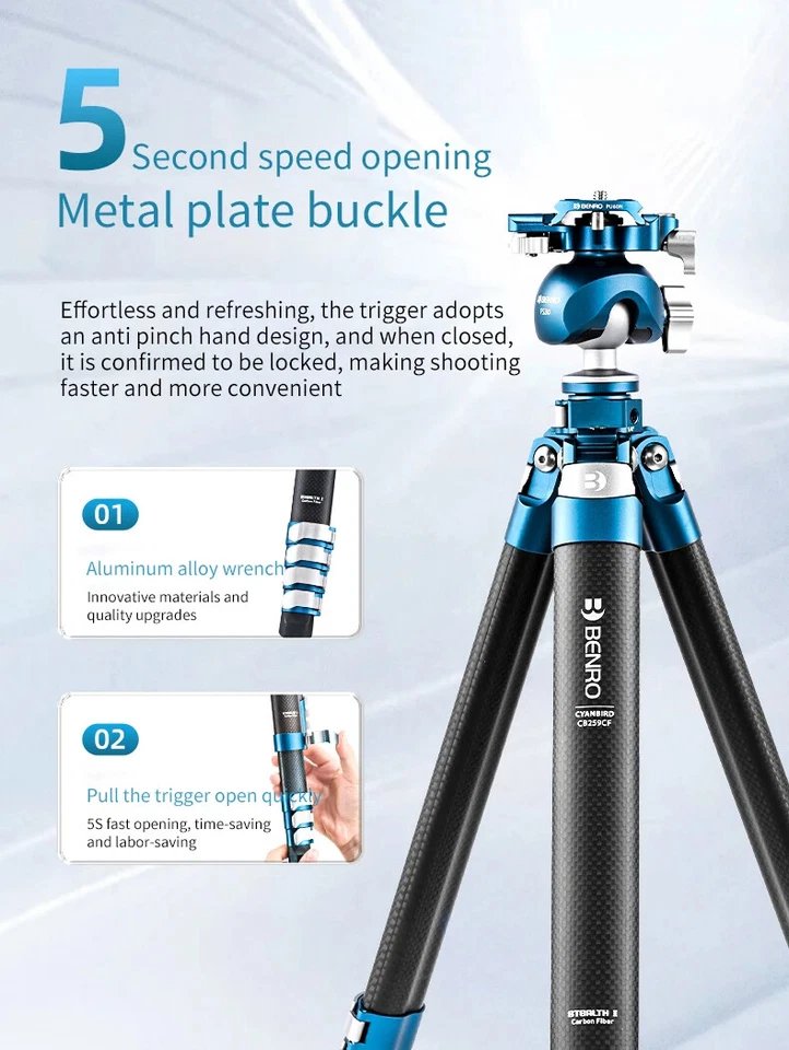 Benro CyanBird series inverted pan tilt camera carbon fiber tripod - Image 4 of 4
