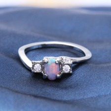 Elegant 925 Sterling Silver Rainbow Opal Fashion Engagement Wedding Ring Size 8