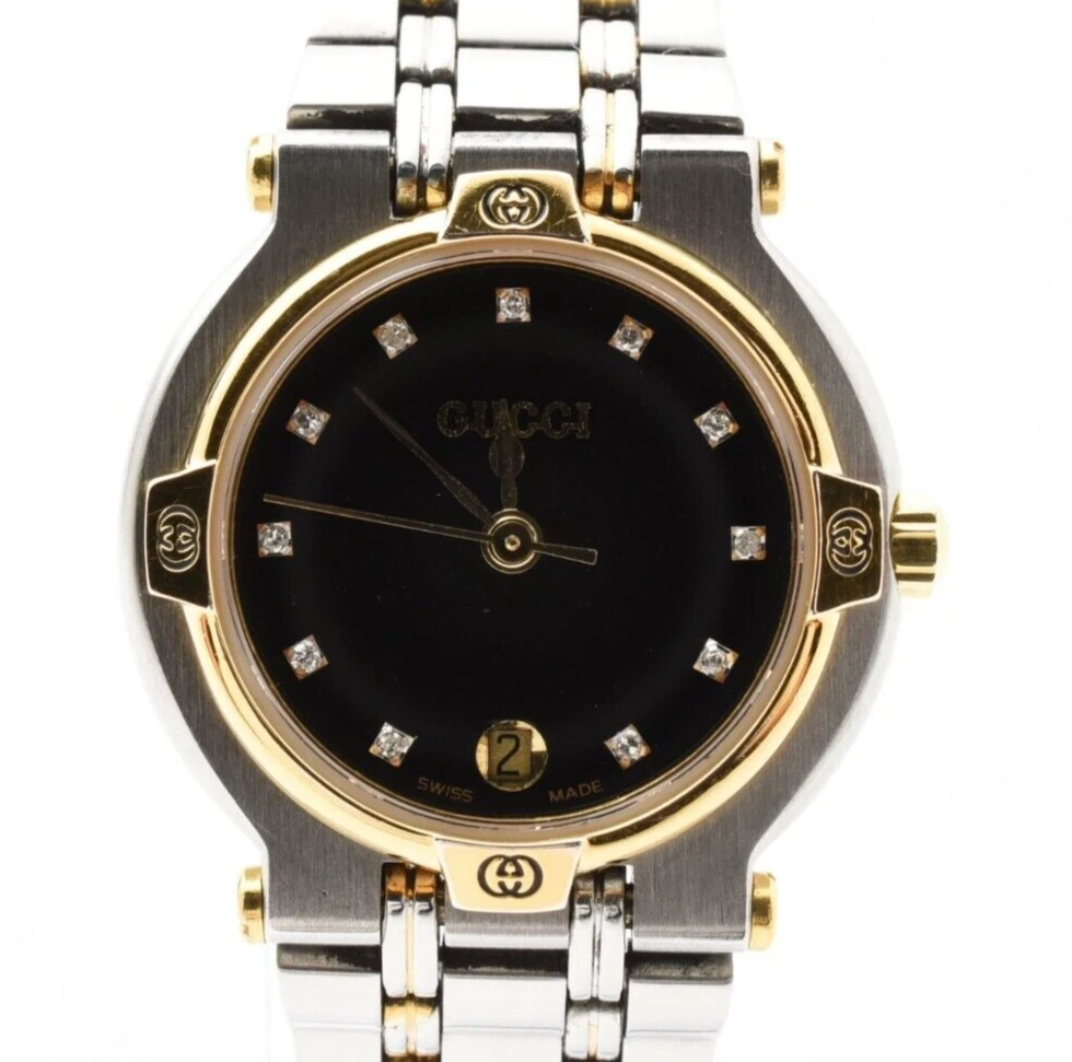[Excellent+5] Montre Femme Vintage Gucci 9000L Date 11P Diamant Noir Du Japon
