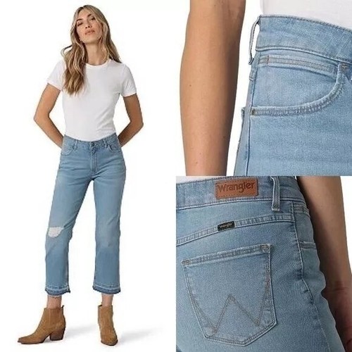 NWT Wrangler Womens Jeans 20W High Rise Straight Crop Stretch Raw Hem Boho - Picture 2 of 13