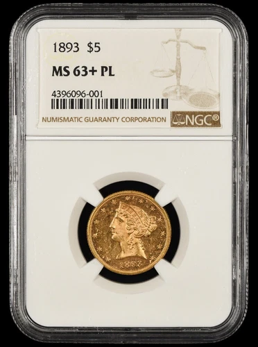 1893 $5 Gold NGC MS63+ PL Prooflike