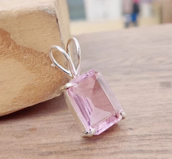 Colgante de piedras preciosas de cuarzo rosa sólido de plata de ley 925 colgante de Navidad SD27 Foto 3 de 3