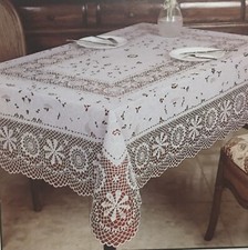 Beautiful New Crochet Style Vinyl Tablecloth BEIGE Rectangular 54  X 72  